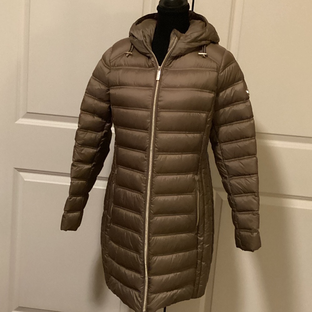 Michael Kors Packable Down Puffer Coat - Taupe Size Small